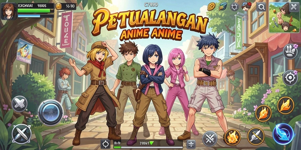Tampilan gameplay C7890 dengan karakter anime yang populer.