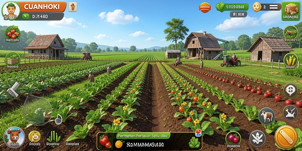 Screenshot gameplay CUANHOKI menampilkan aktivitas bertani yang mengasyikkan.