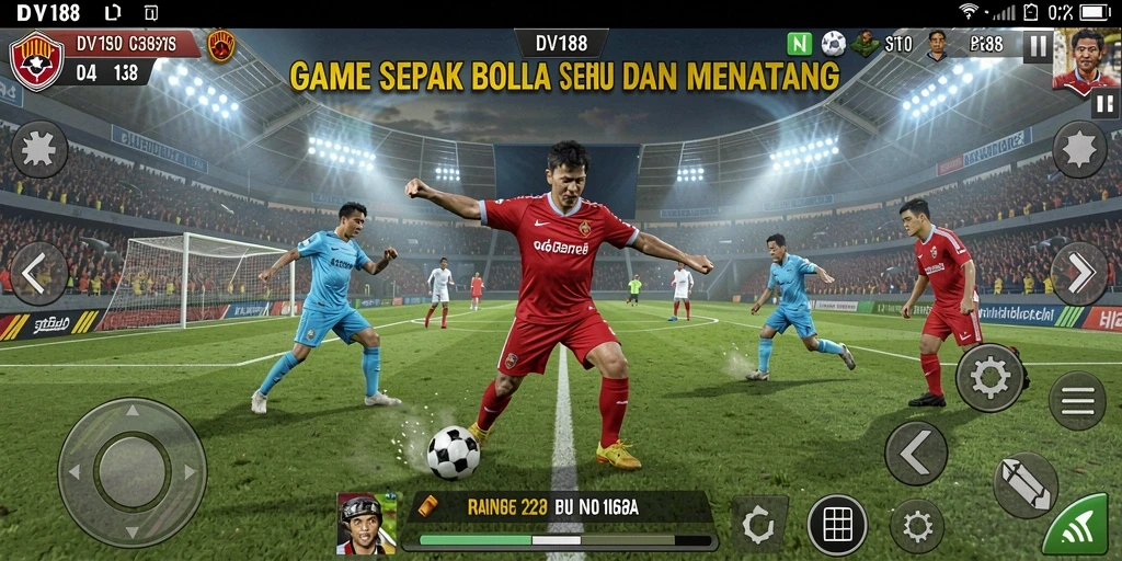 Tampilan gameplay sepak bola yang seru dan dinamis.