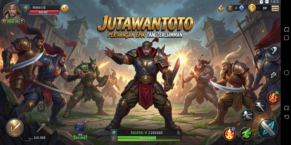 Gambaran utama gameplay <strong>JUTAWANTOTO</strong> dengan pertarungan seru dan karakter kuat.