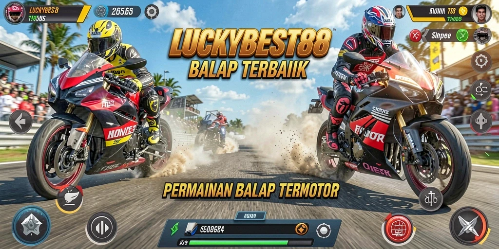 Tampilan gameplay LUCKYBEST88 yang menegangkan saat balapan motor.