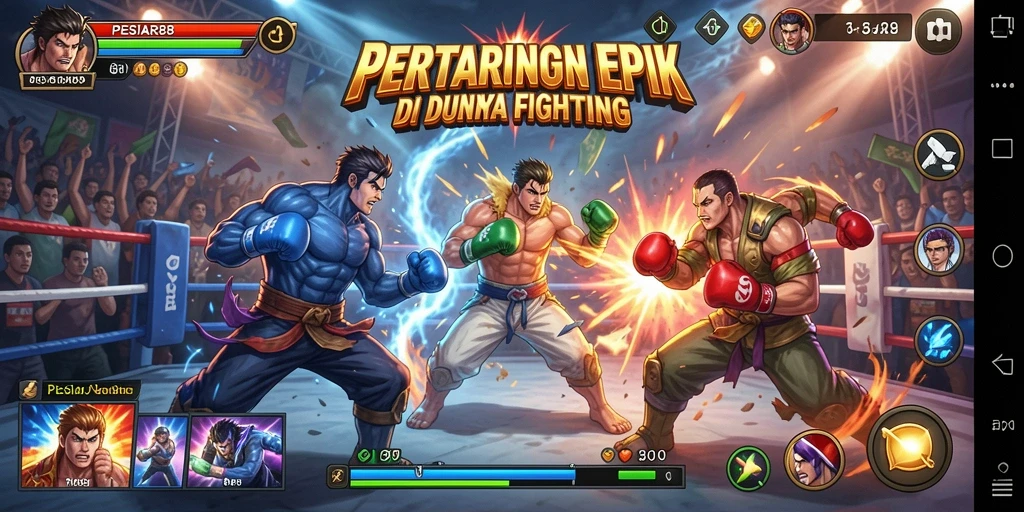 Screenshot utama PESIAR88 dengan aksi pertarungan yang mendebarkan.