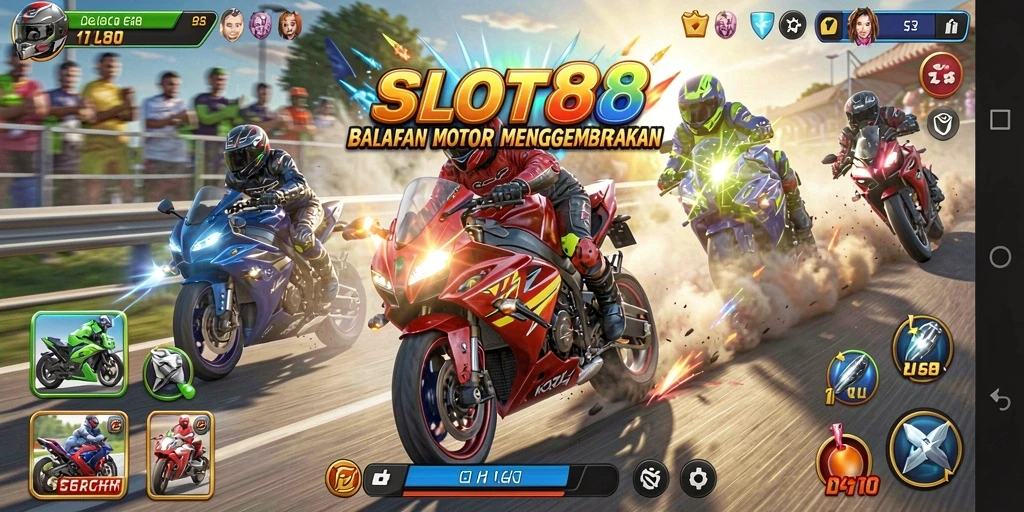 Tampilan gameplay SLOT88 yang seru di trek balapan.