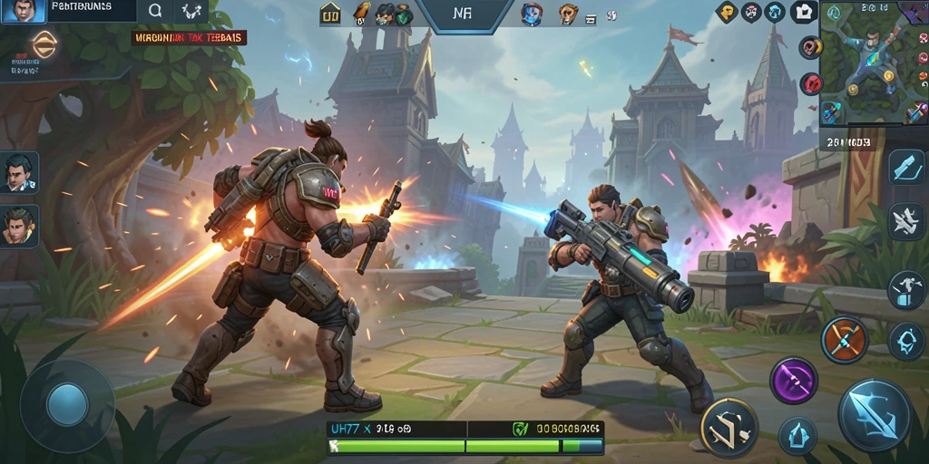 Tampilan gameplay seru dan strategis dari UH77 di arena MOBA.