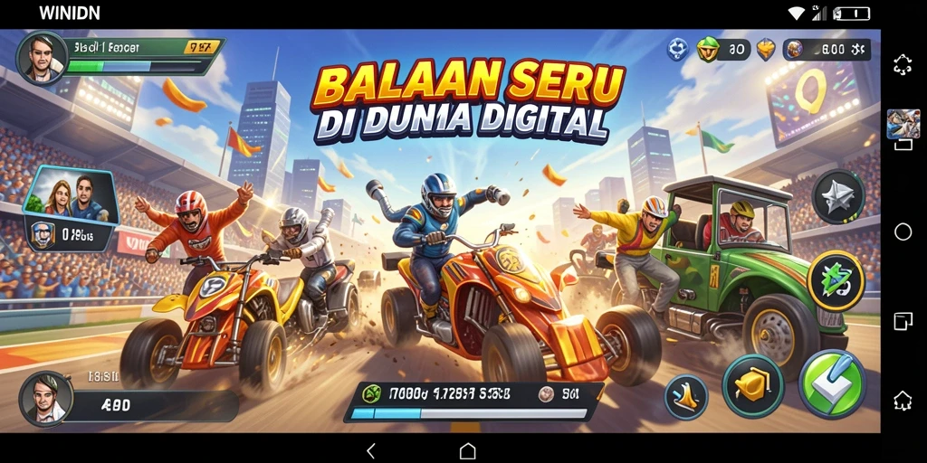 Gameplay balapan seru di WINIDN dengan mobil cepat dan trek yang menantang.